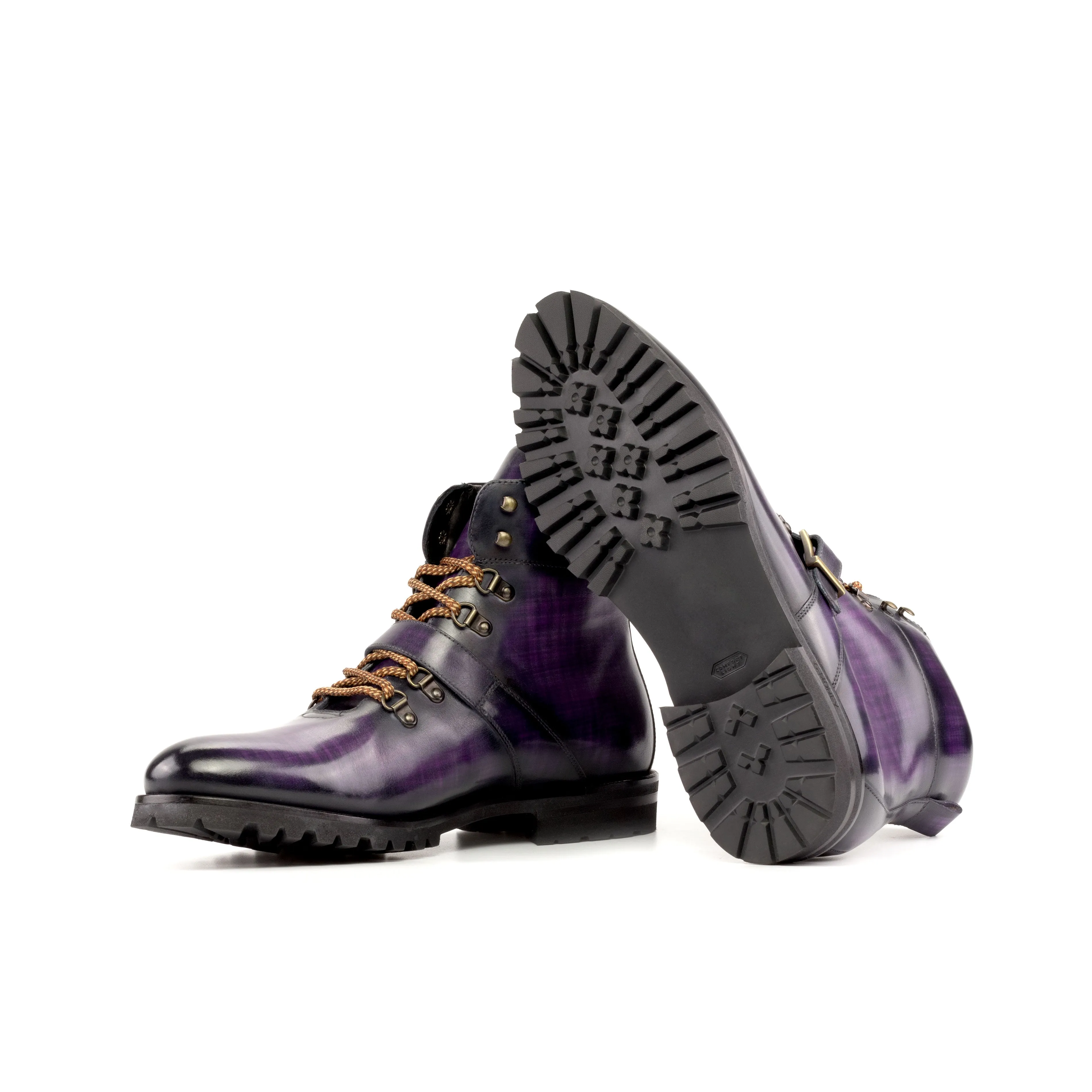 DapperFam Everest in Purple Men's Hand-Painted Patina Hiking Boot