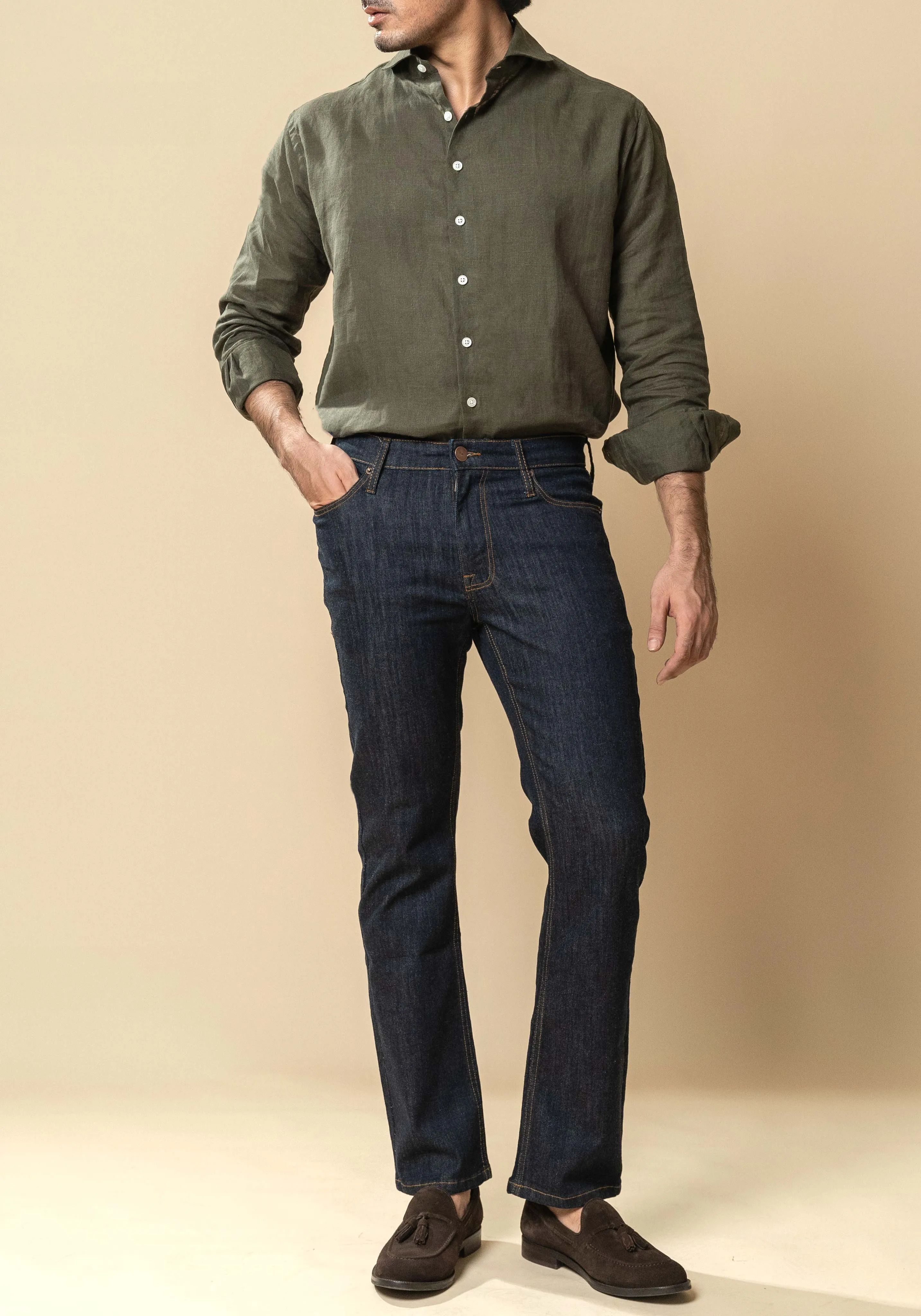 Dark Army Green Irish Linen Shirt