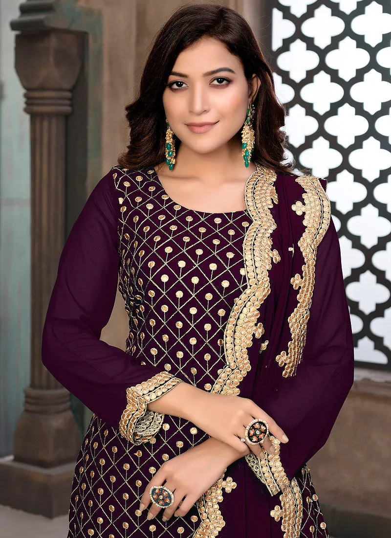 Deep Wine Gotta Patti Embroidered Gharara Suit