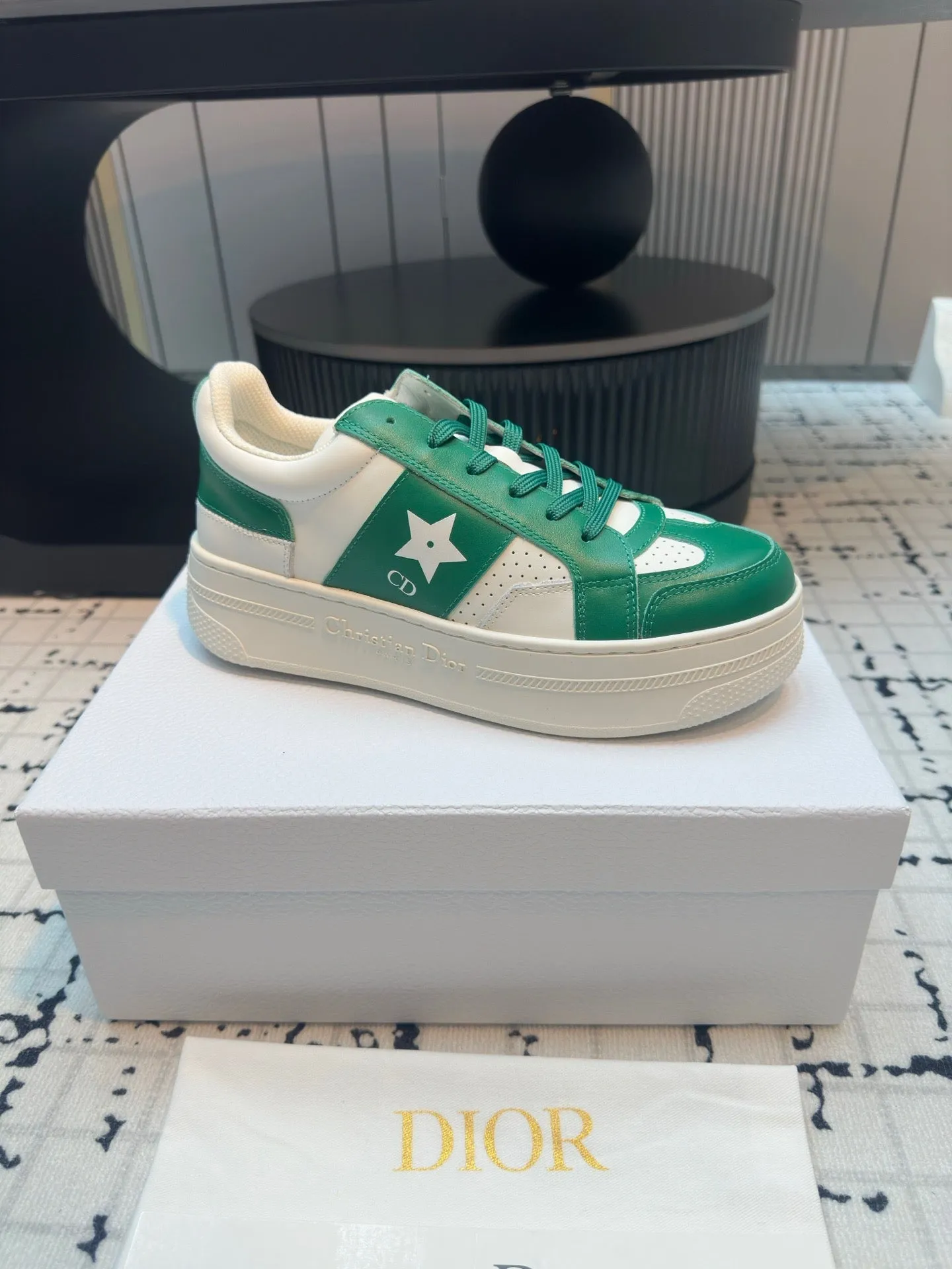 DOR Star Platform Sneaker Green Calfskin and Suede-163