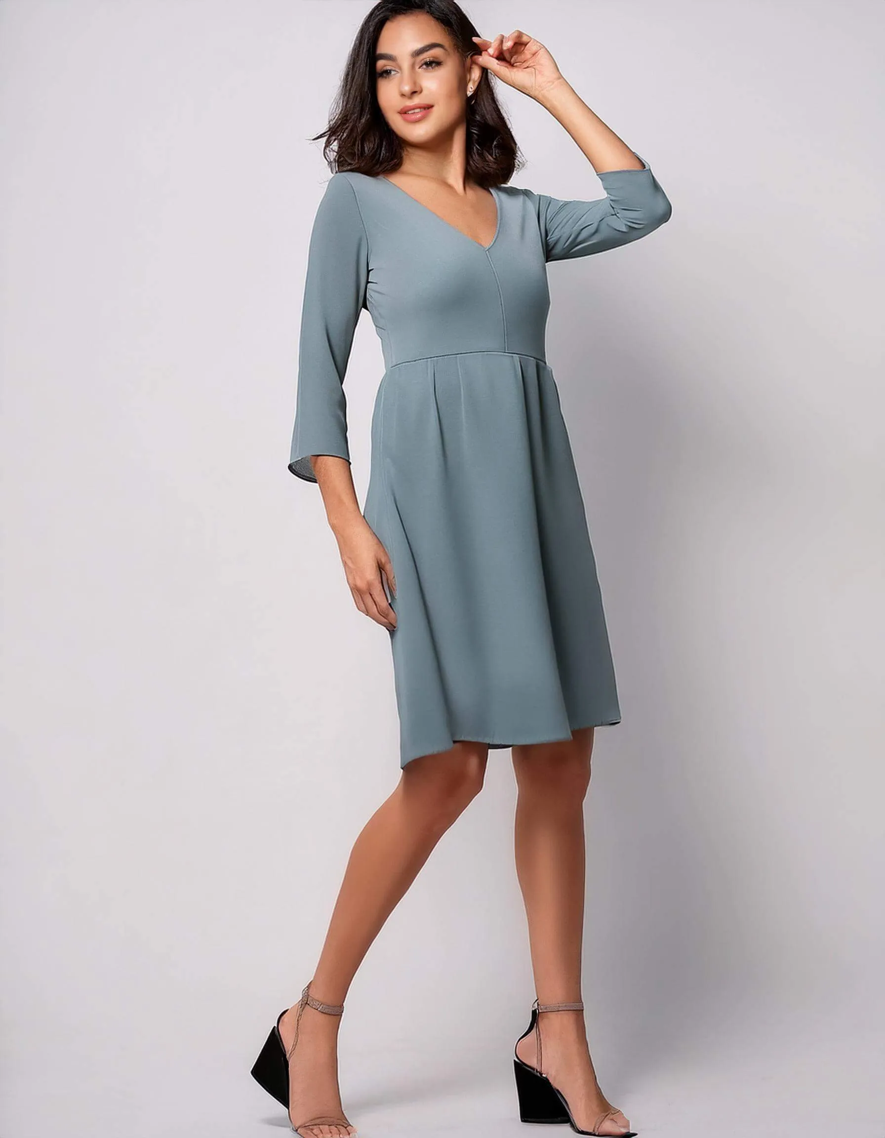 Dove Gray Long Sleeve Shift Dresses