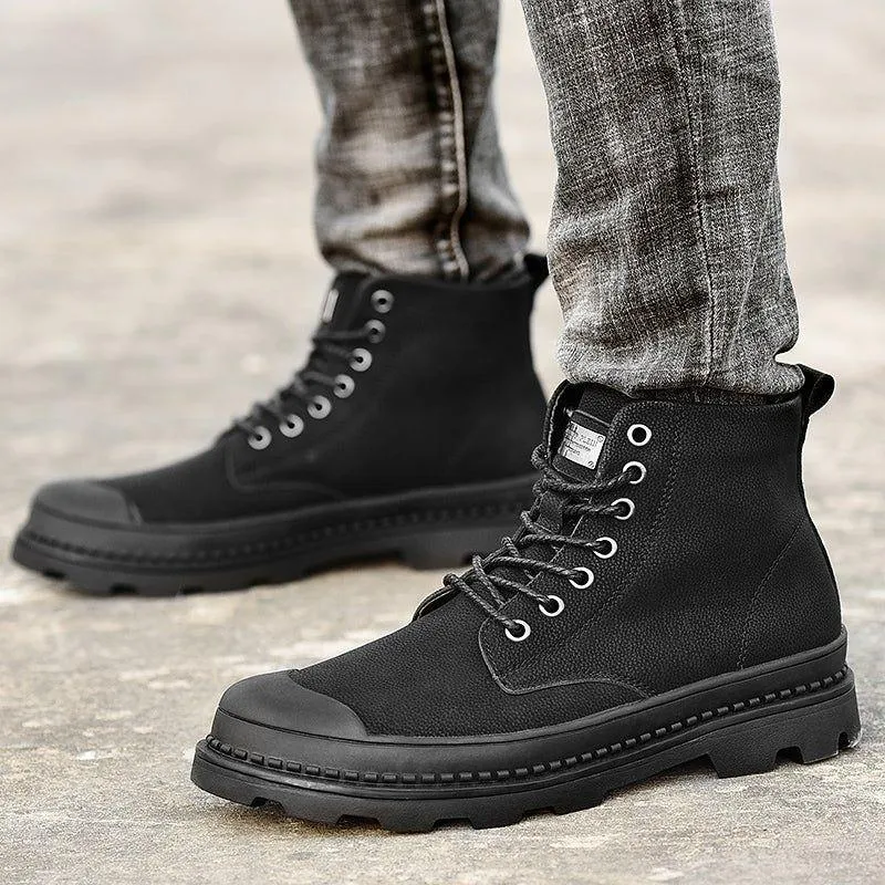 Fashion Business Men's Casual Shoes Lace Up Black Ankle Boots JOS0132