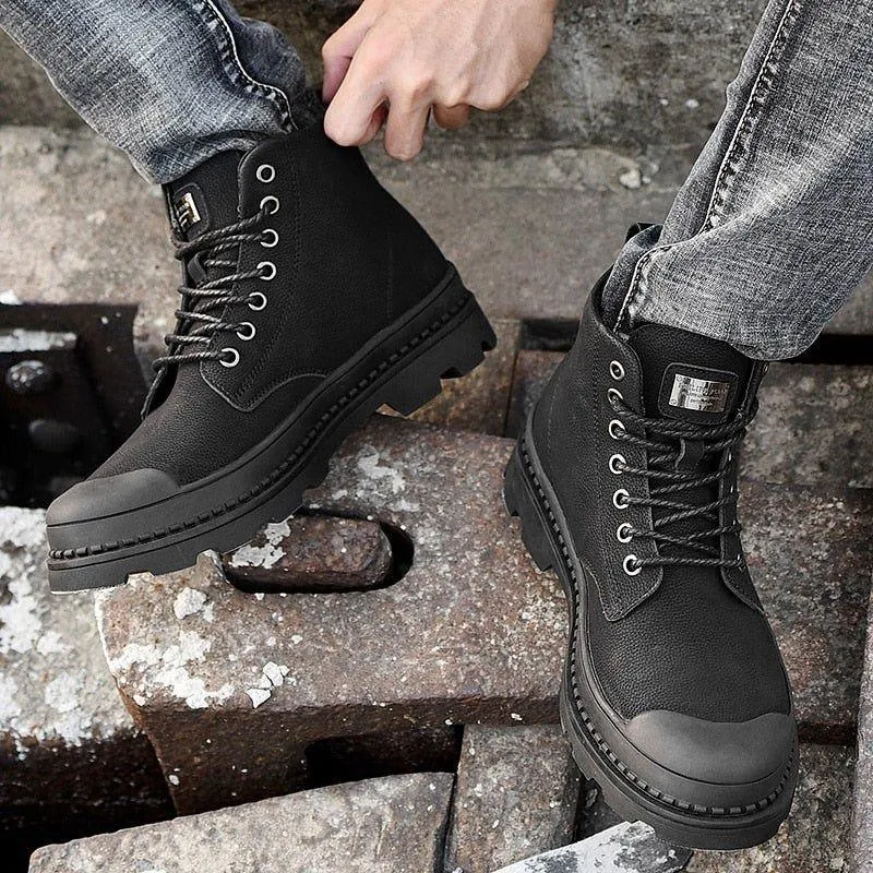 Fashion Business Men's Casual Shoes Lace Up Black Ankle Boots JOS0132