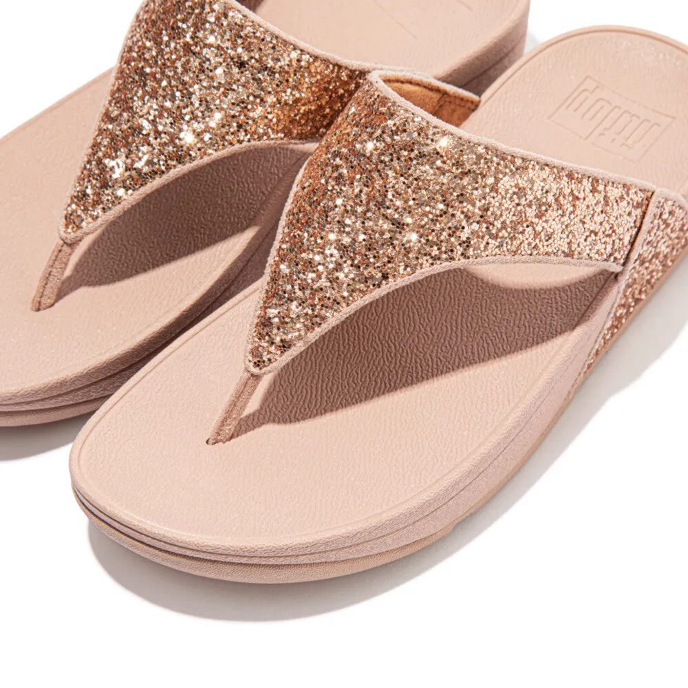 FitFlop Lulu Glitter Toe Post Sandals Rose Gold