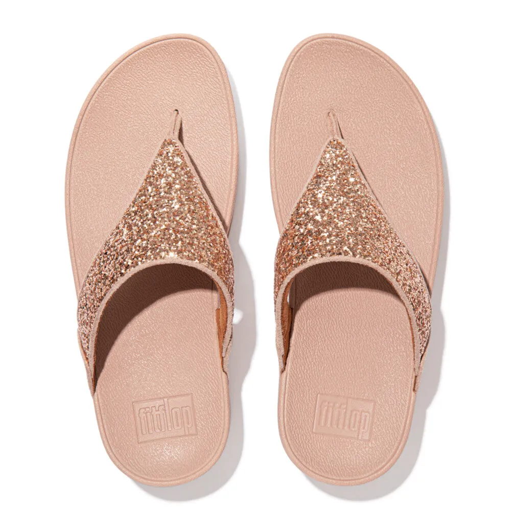 FitFlop Lulu Glitter Toe Post Sandals Rose Gold