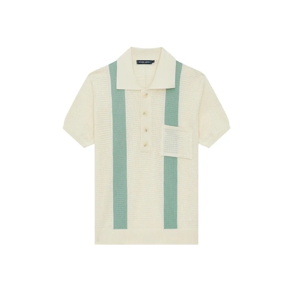 FRESCOBAL CARIOCA Crochet Stripe Polo WHITE/AQUA