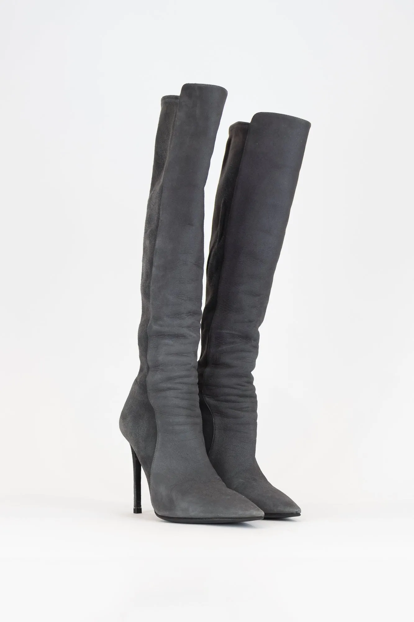 Grey Suede Zipper Knee High Boots