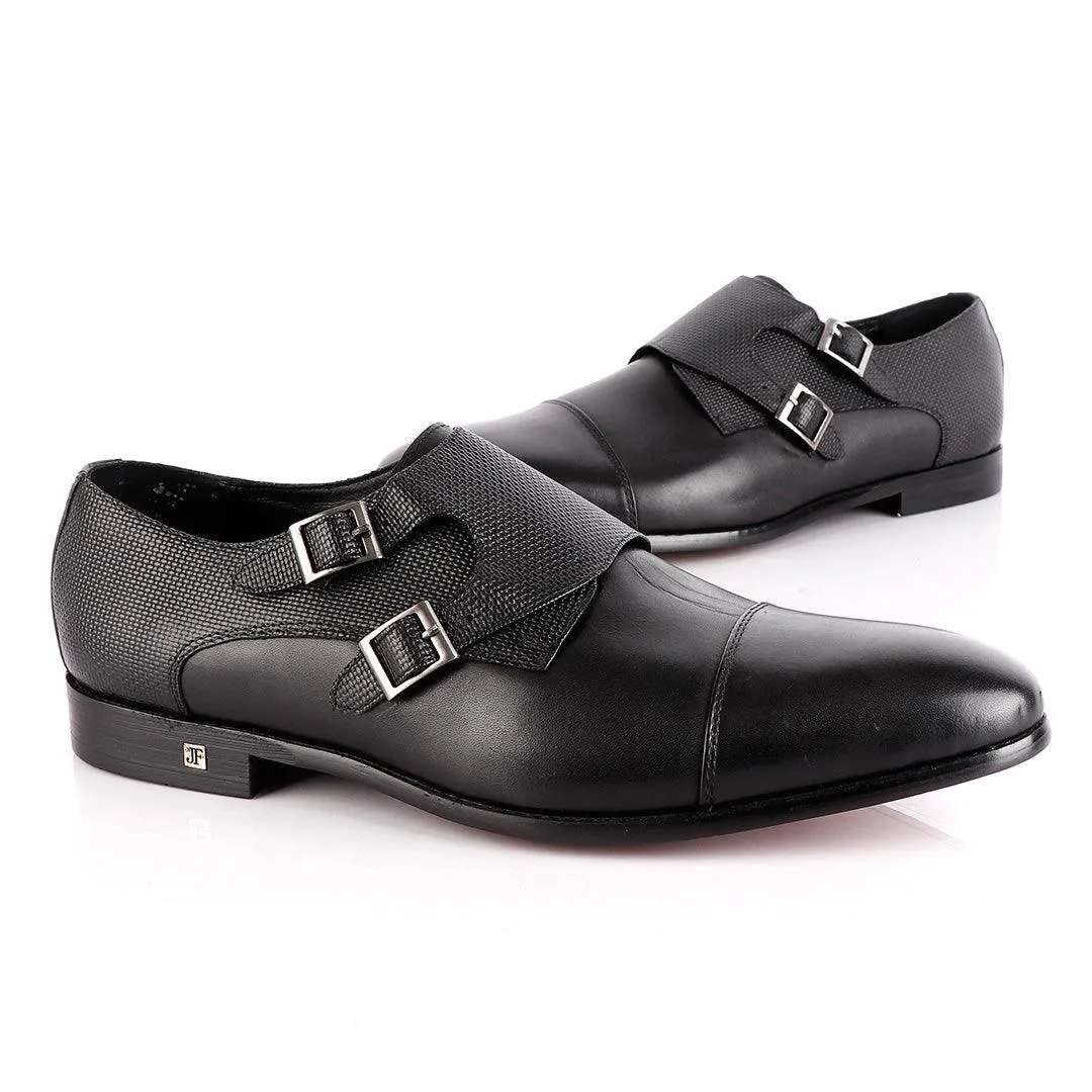 John Foster Double Croc Monk-Strap Black Leather Shoe