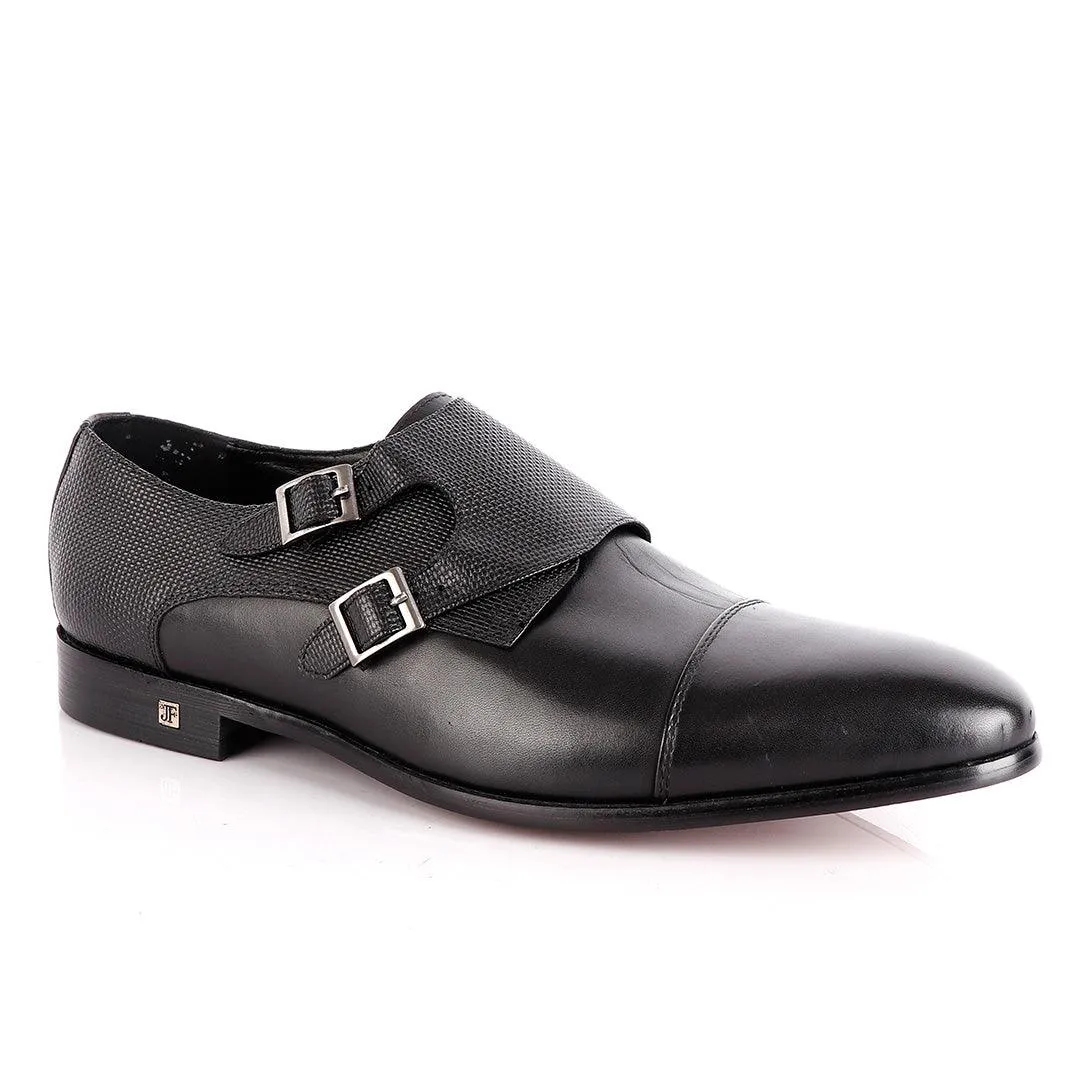 John Foster Double Croc Monk-Strap Black Leather Shoe