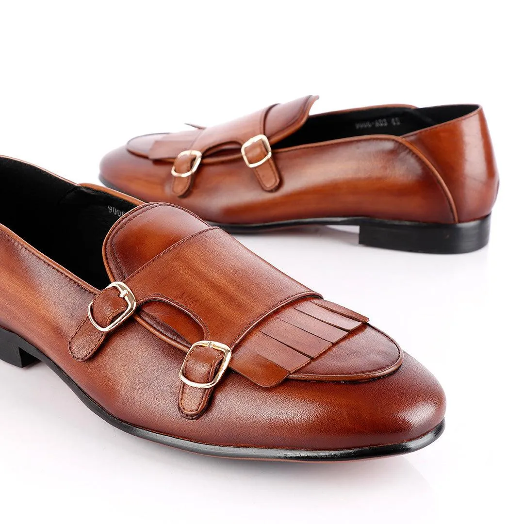 John Foster Monk-Strap with Fringe Brown Leather Shoe