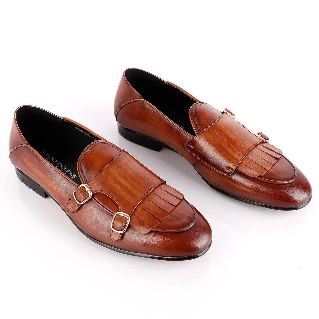 John Foster Monk-Strap with Fringe Brown Leather Shoe