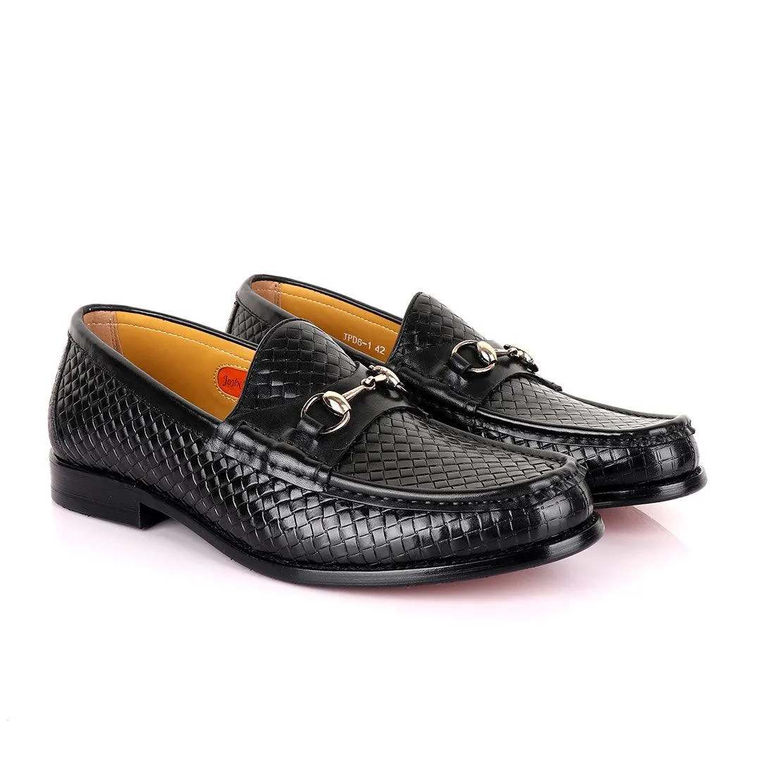 John Mendson Woven Black Loafers