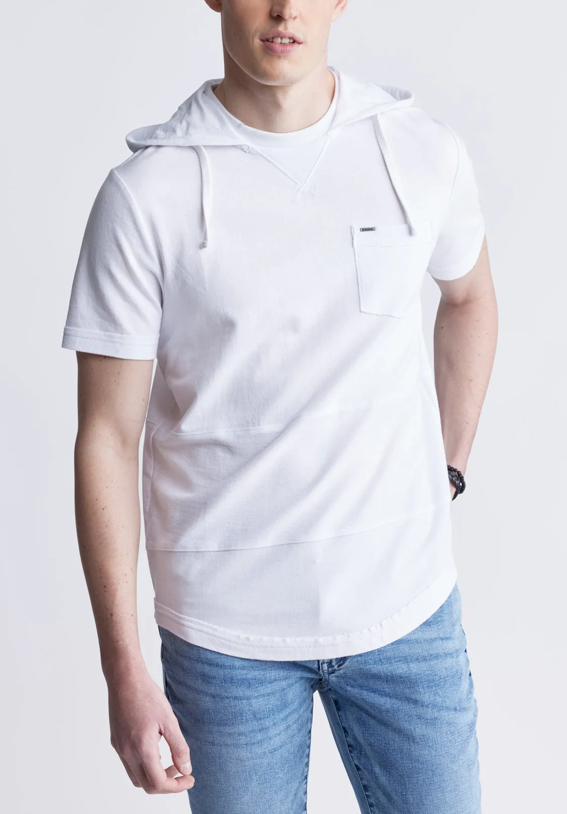 Katoni Men's Short Sleeve Hoodie, White - BM24489