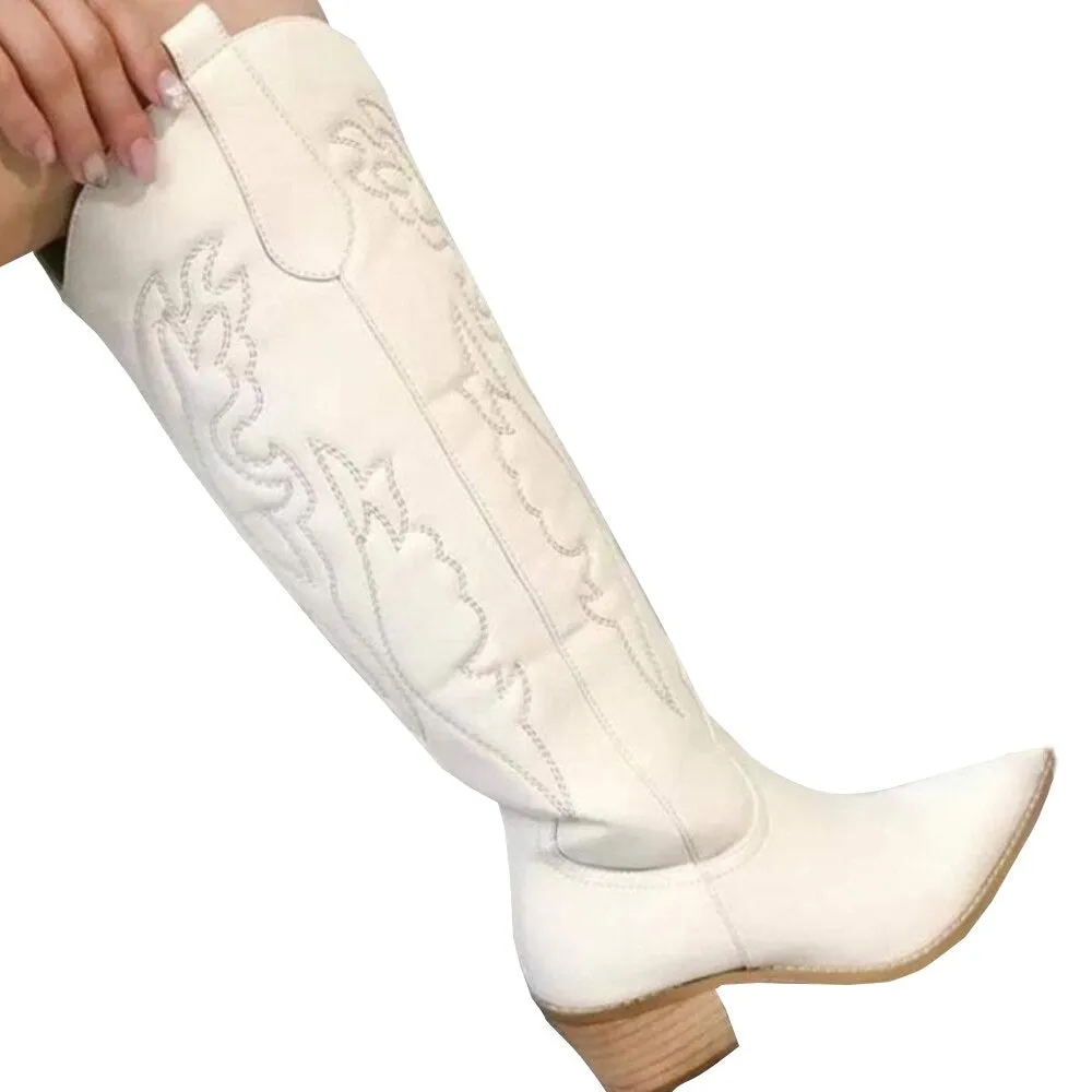 Knee High White Cowboy Boots