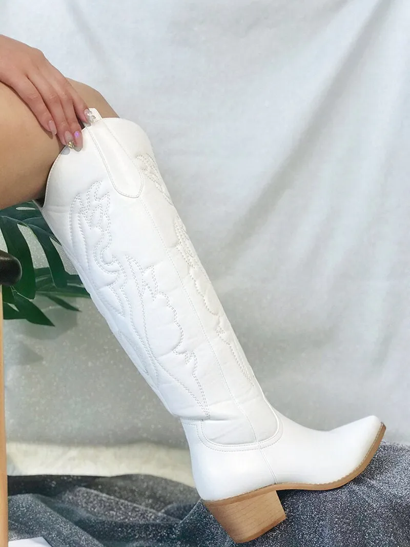 Knee High White Cowboy Boots