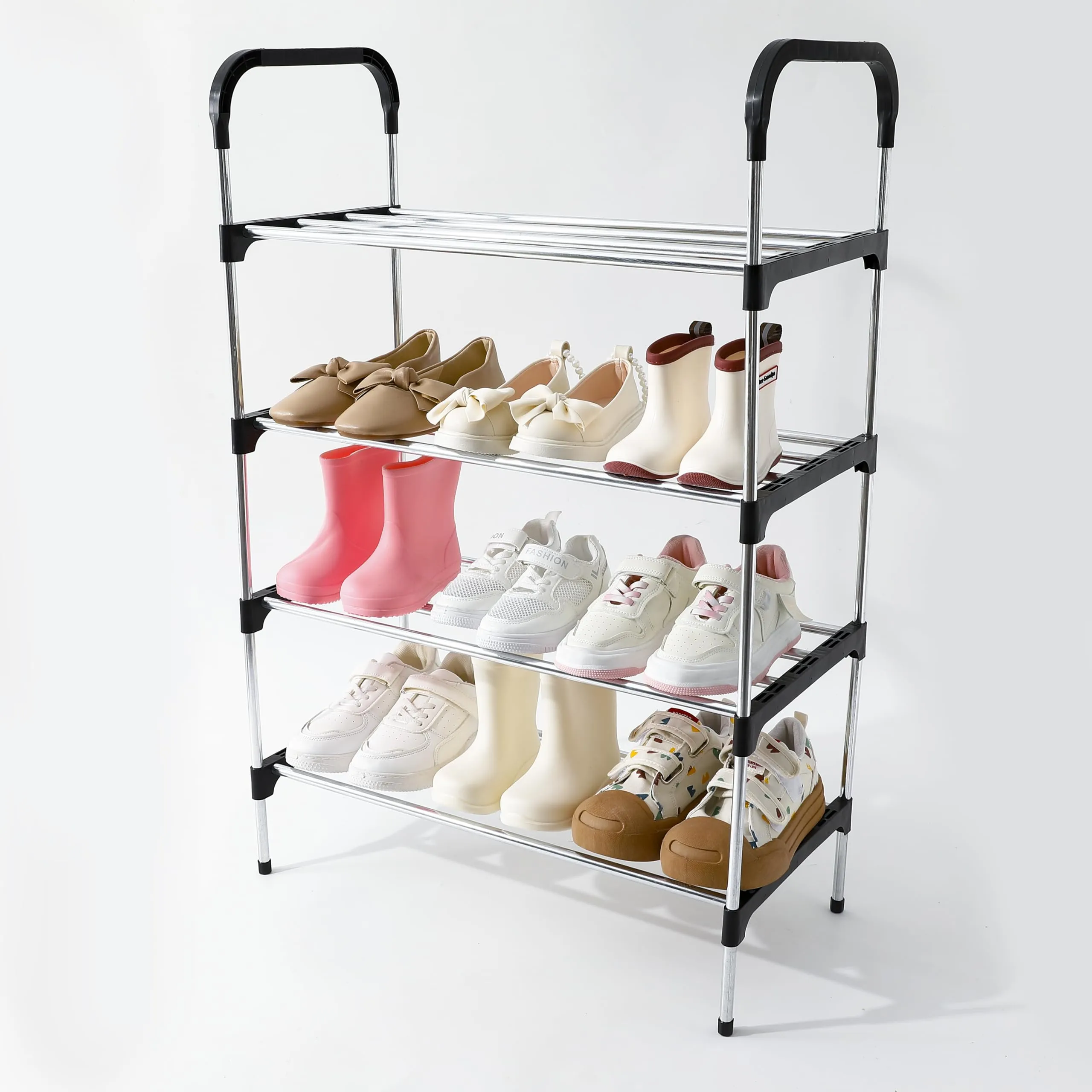 Kuber Industries (Pack 5) 5 Layer Shoe Rack | Footwear Holder | Shoe Storage Organizer Cabinet | Multi-Layer Adjustable shoe rack stand | Easy Assembly Sturdy Shoe Tower | Black & Silver