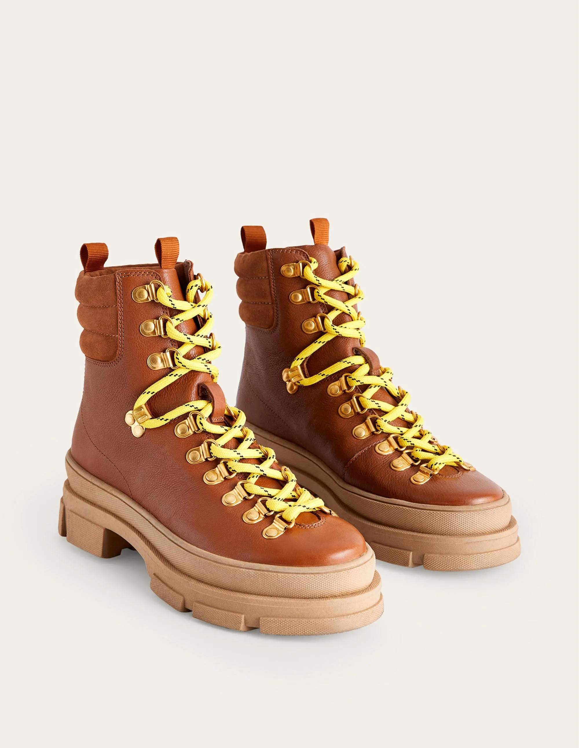 Lace-up Hiker Boots-Honey Leather