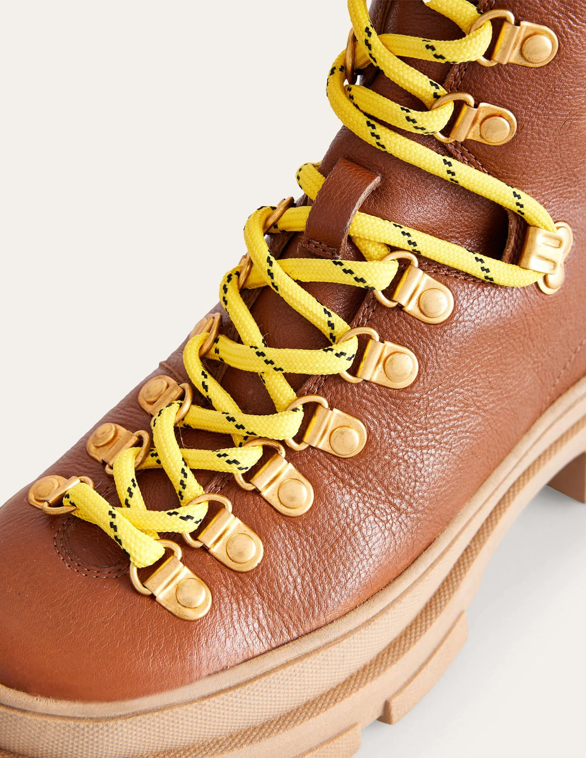 Lace-up Hiker Boots-Honey Leather