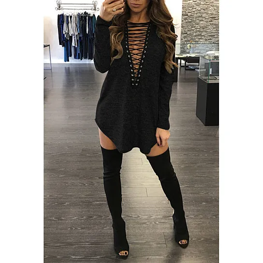 Ladies long sleeve lace up front blouse