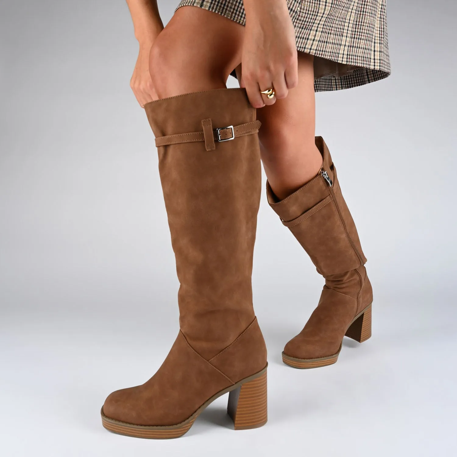 LETICE KNEE HIGH BOOTS IN FAUX LEATHER