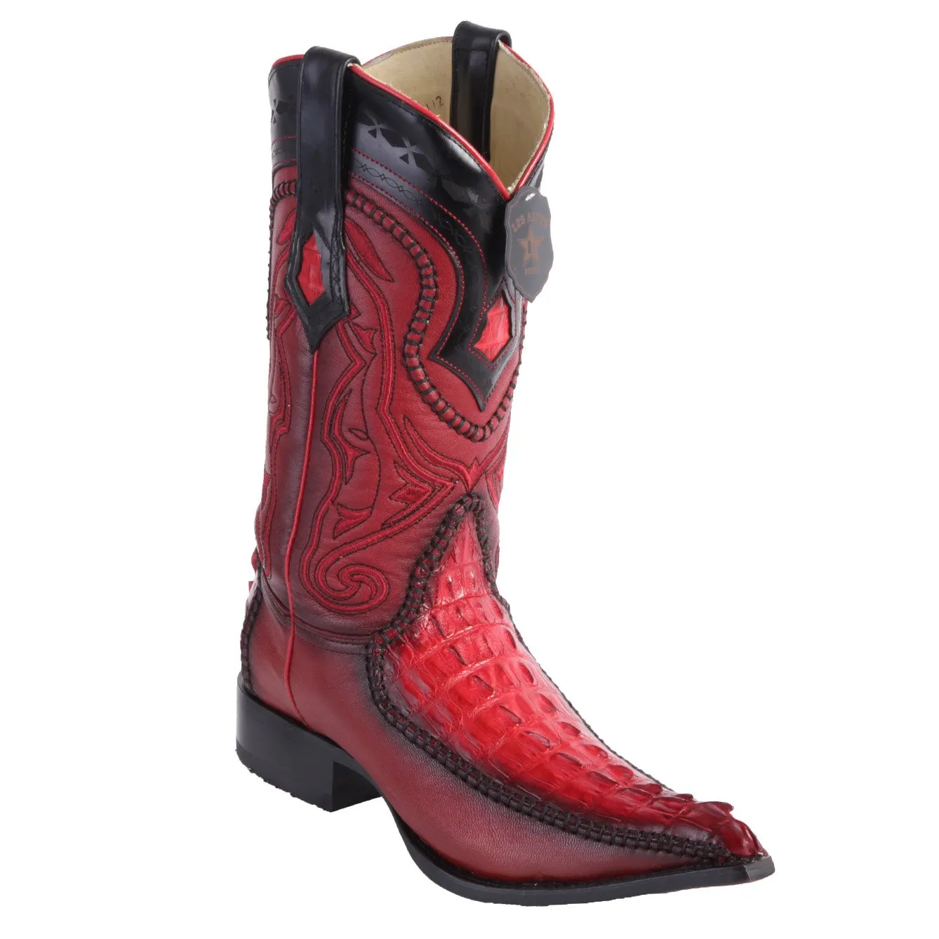 Los Altos Boots Caiman Tail 3x Toe Stitched Boots - Red