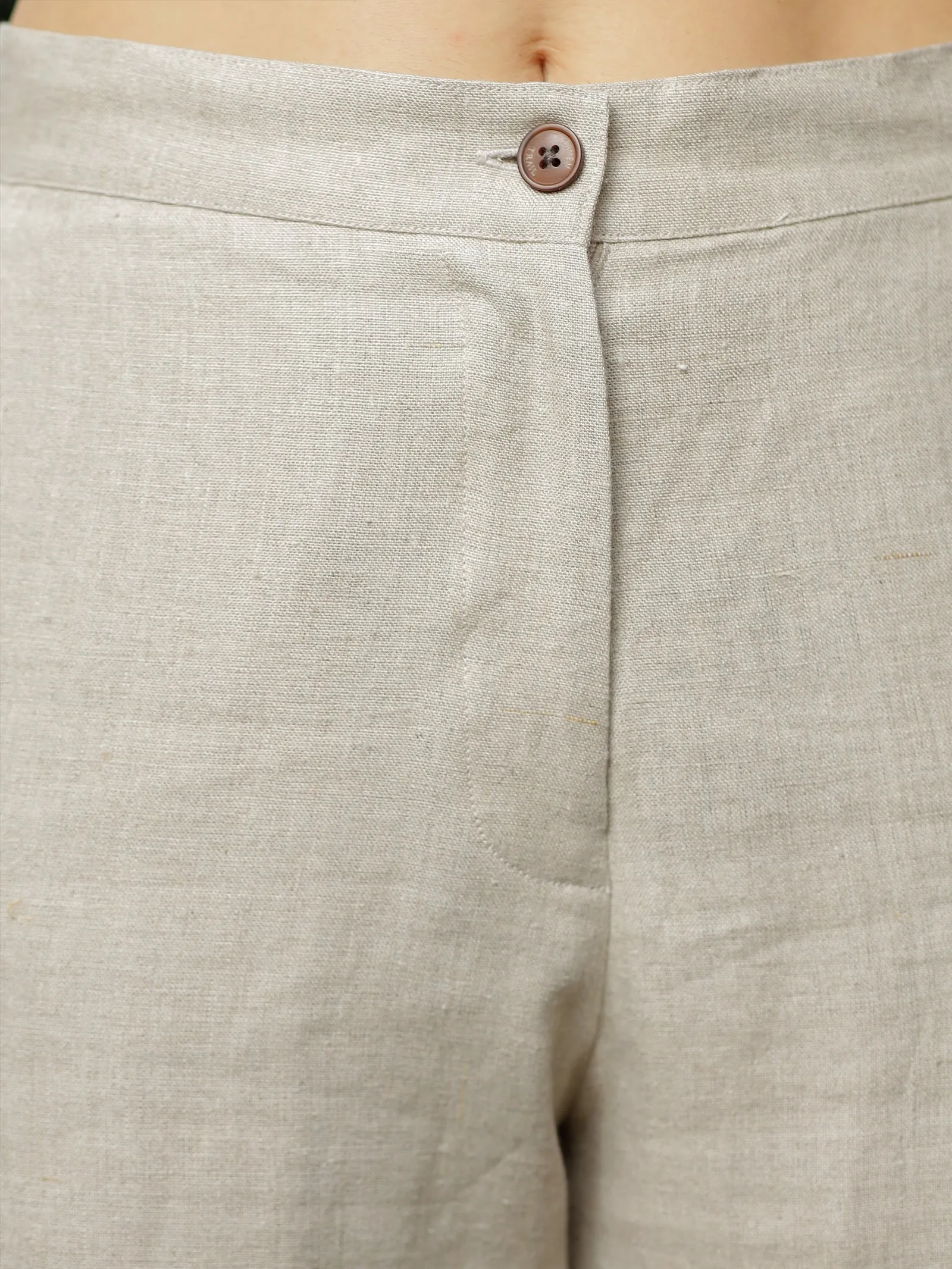 Luna - Ankle Length Pure Linen Trousers - Ecru