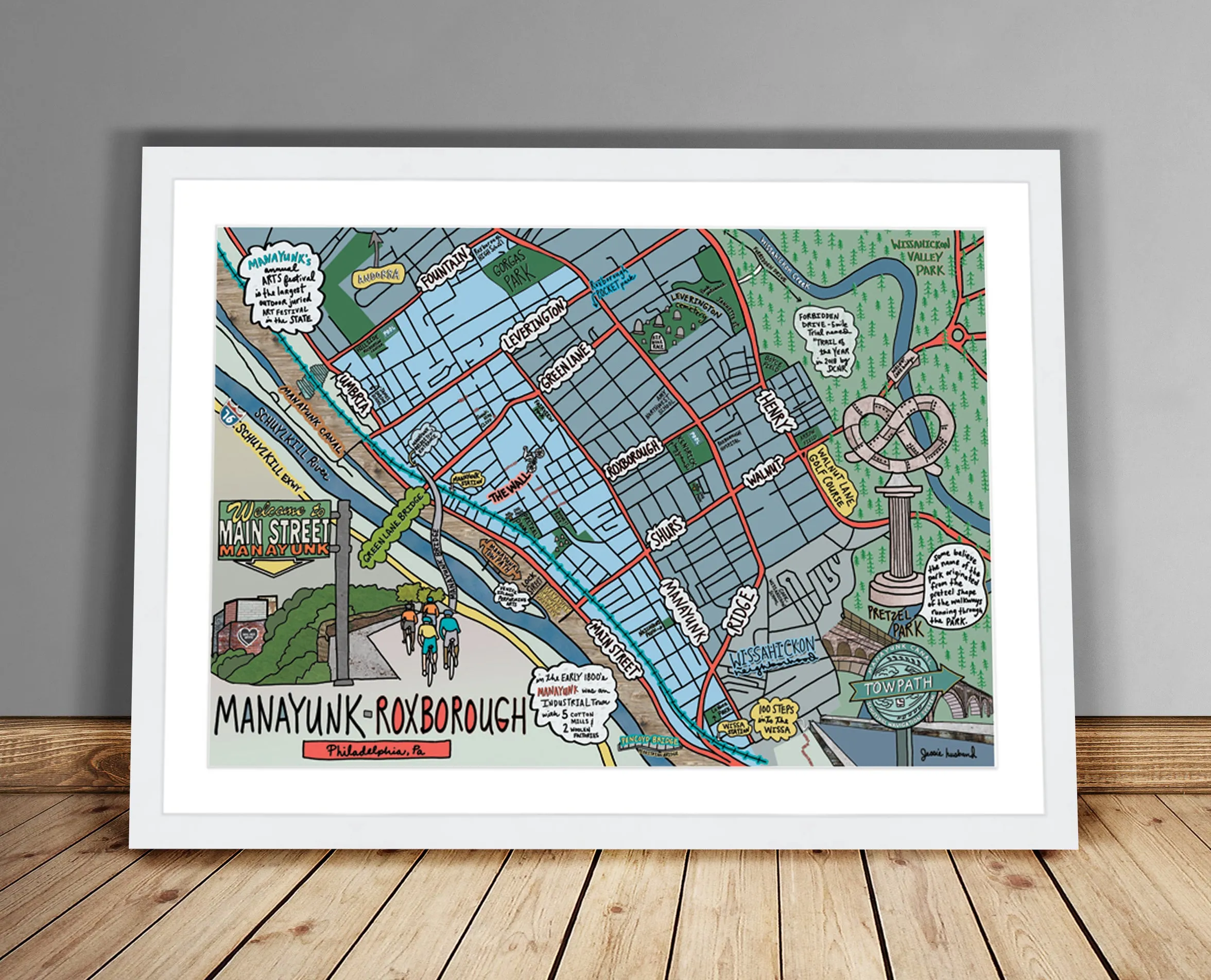 Map of Manayunk / Roxborough, Philadelphia (customization and framing options available)