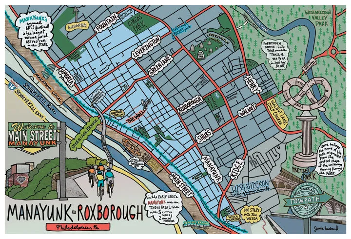 Map of Manayunk / Roxborough, Philadelphia (customization and framing options available)