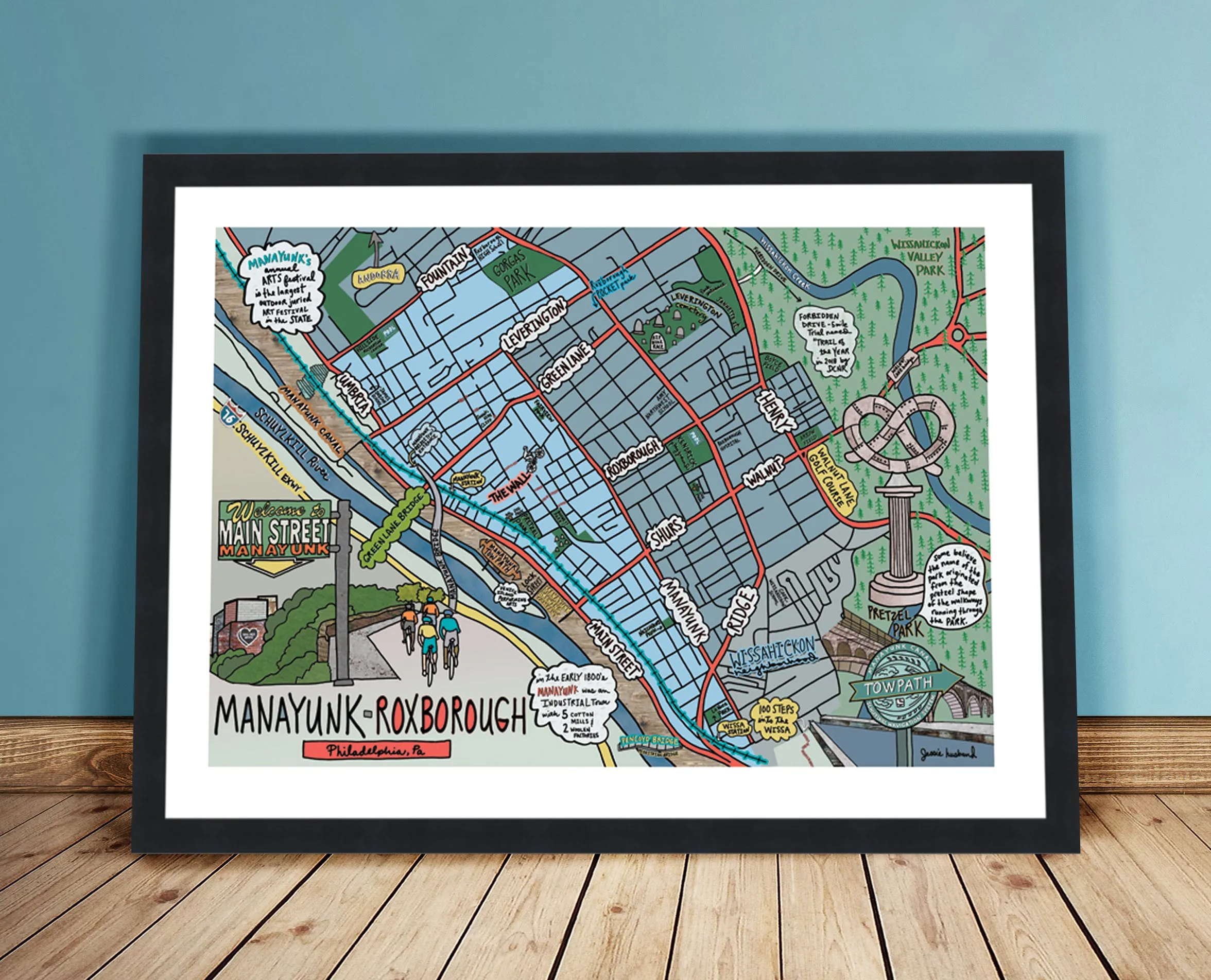 Map of Manayunk / Roxborough, Philadelphia (customization and framing options available)