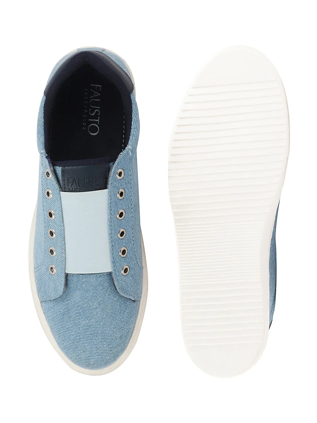 Men Sky Blue Elastic Closure Comfort Canvas Denim Slip On Sneaker Shoes