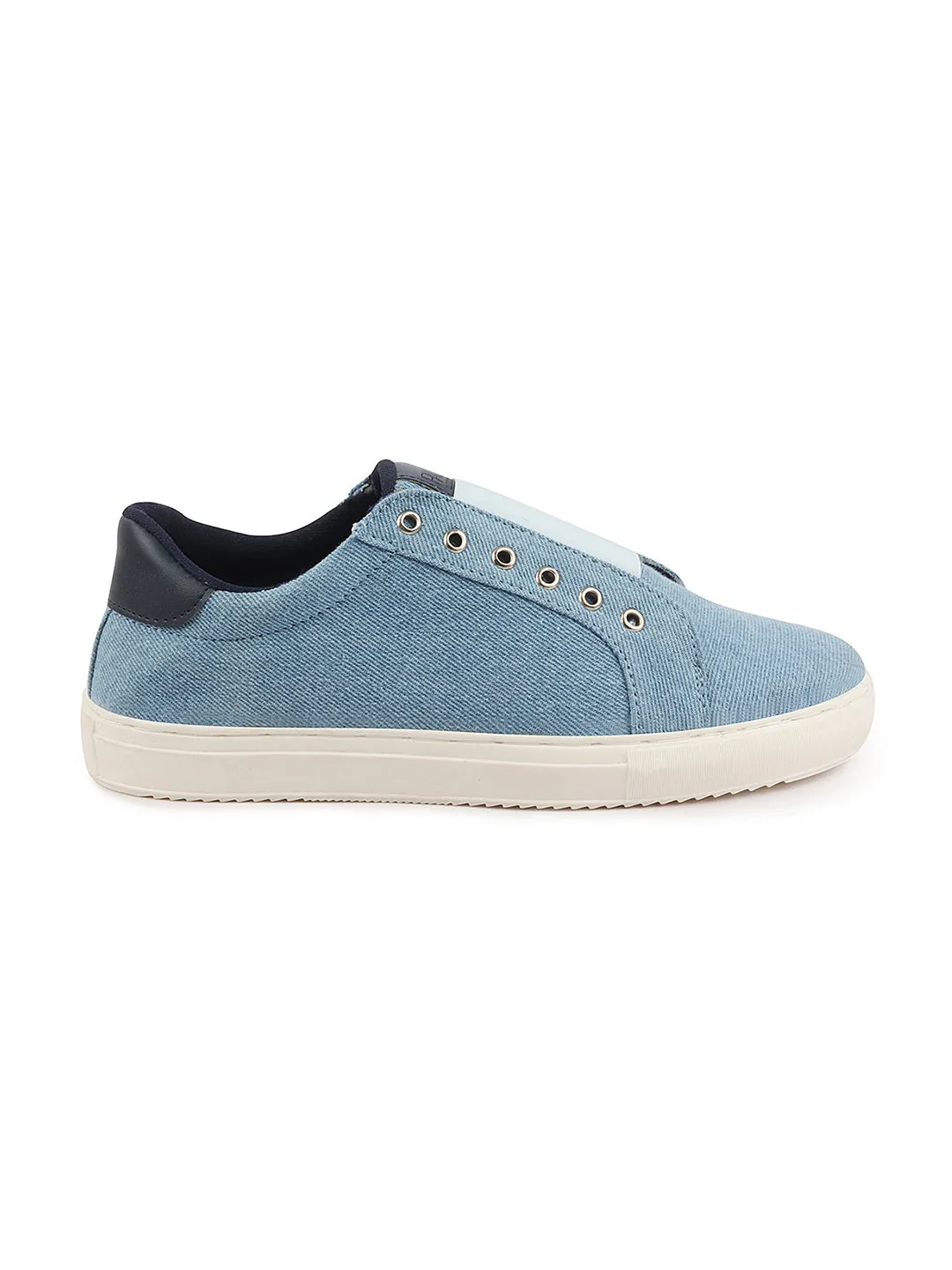 Men Sky Blue Elastic Closure Comfort Canvas Denim Slip On Sneaker Shoes