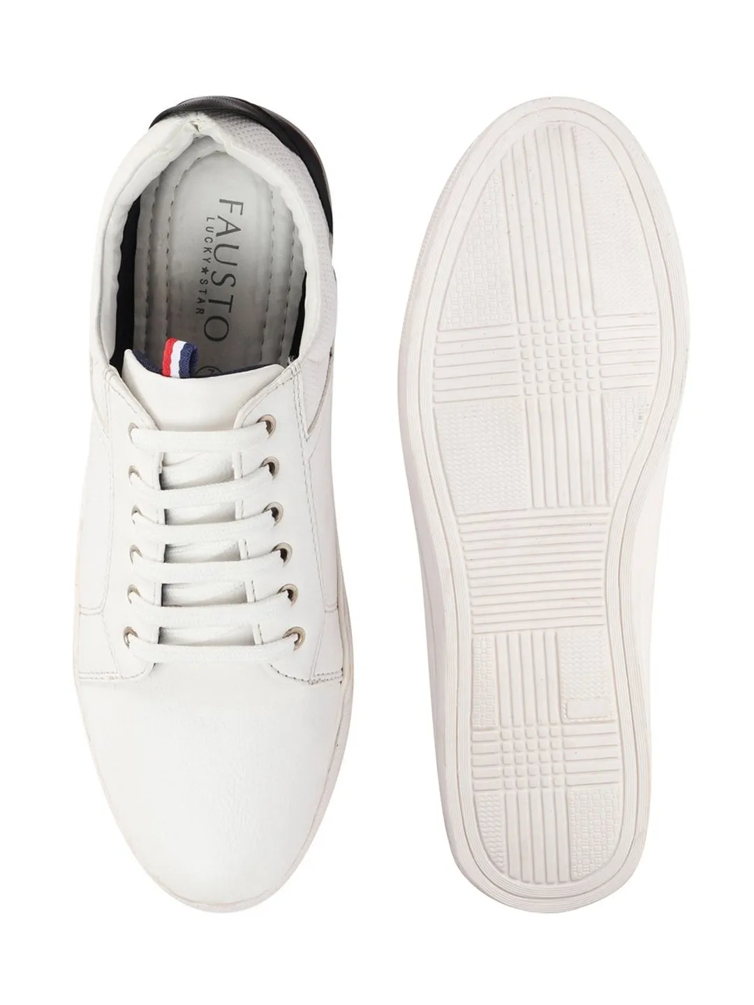 Men White/Navy Classic Lace Up Sneakers