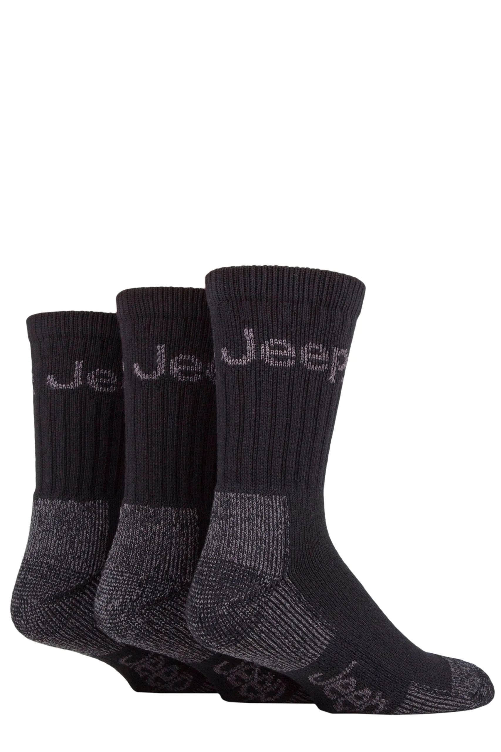 Mens 3 Pack Jeep Luxury Terrain Boot Sock 6-11 Black/Grey