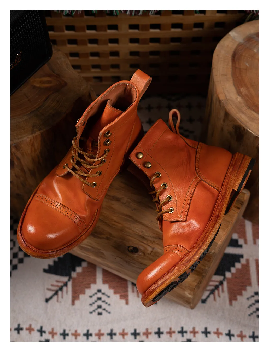 Men's Leather Brogue Service Boots