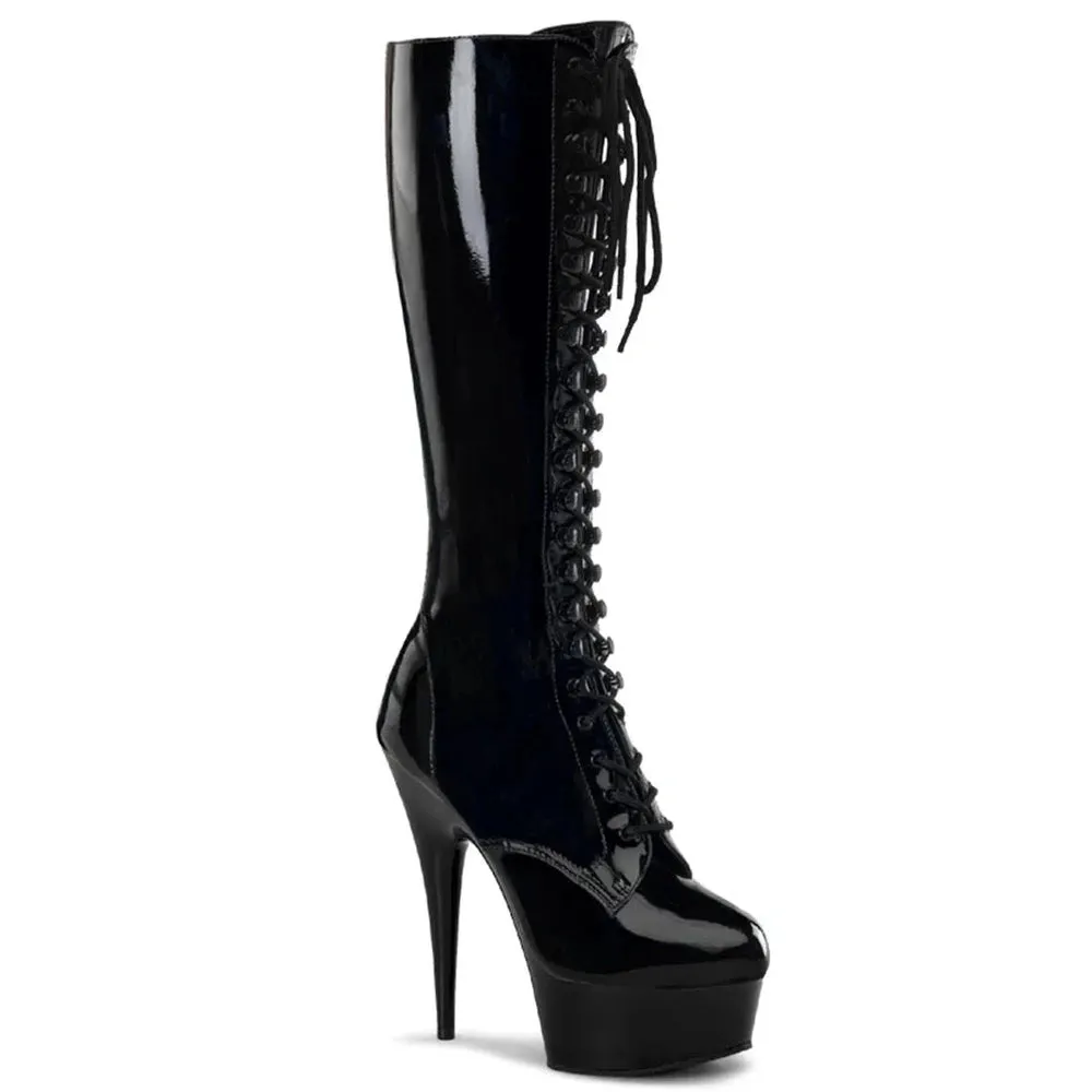 Merendy Fasel Round Toe Classic Stilettos Tall Black Lace-Up  Boots