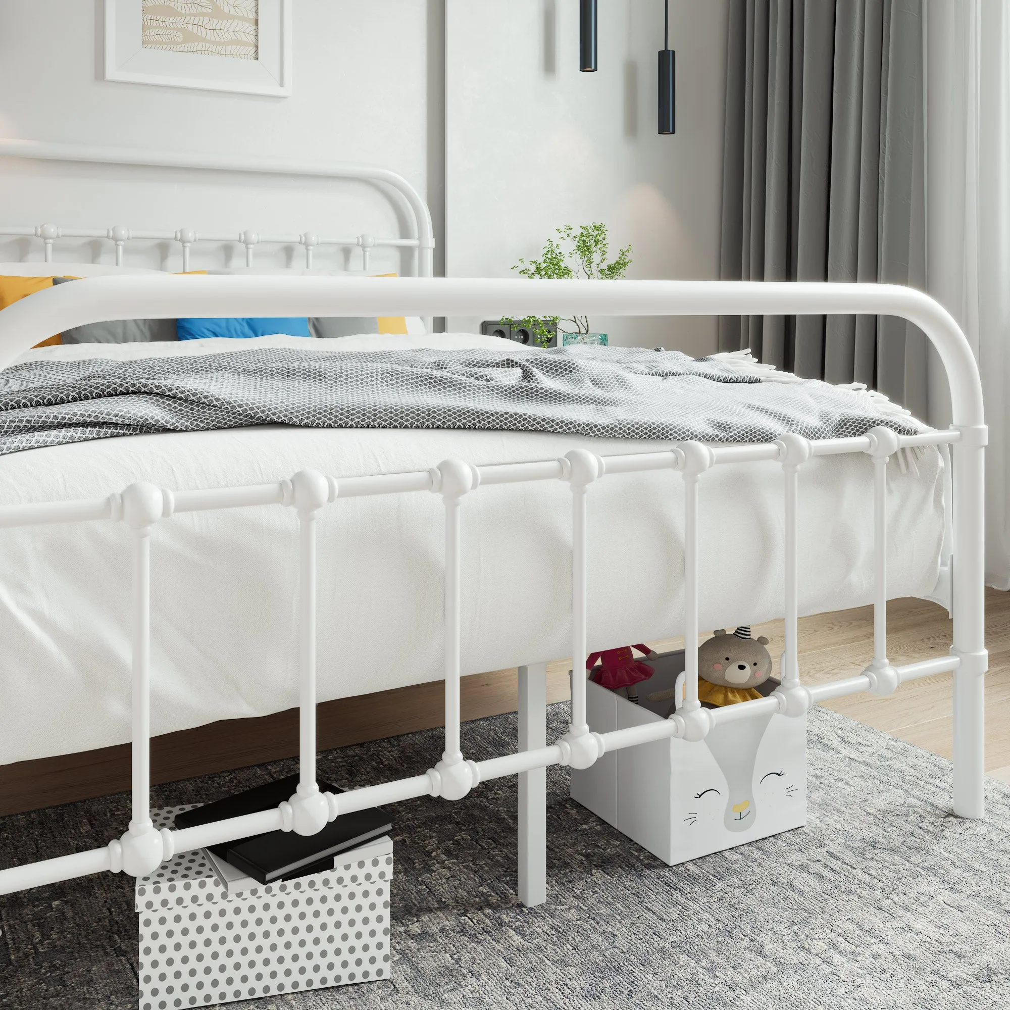 Metal Platform Bed Frame with Headboard and Footboard, Vintage Style Mattress Foundation