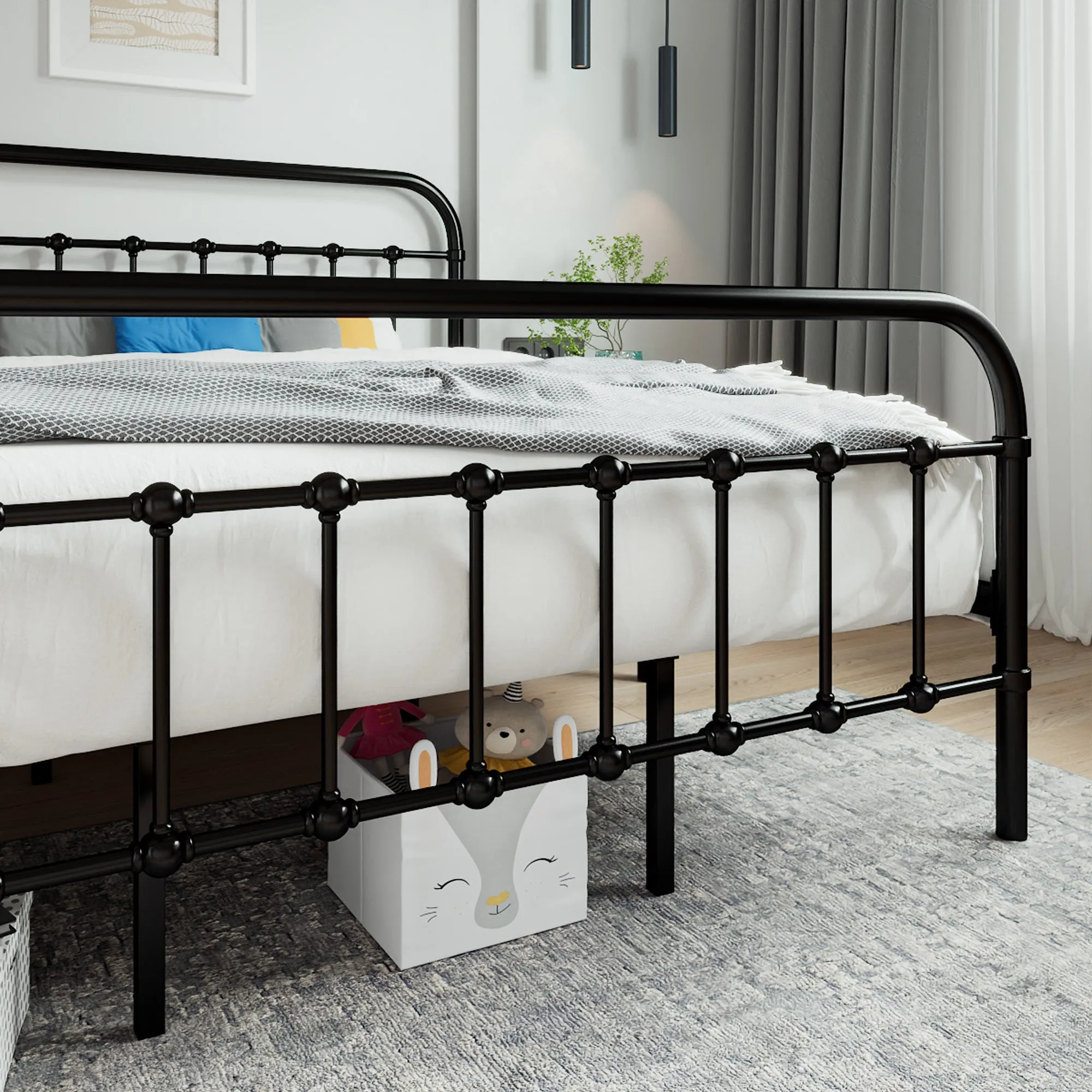 Metal Platform Bed Frame with Headboard and Footboard, Vintage Style Mattress Foundation