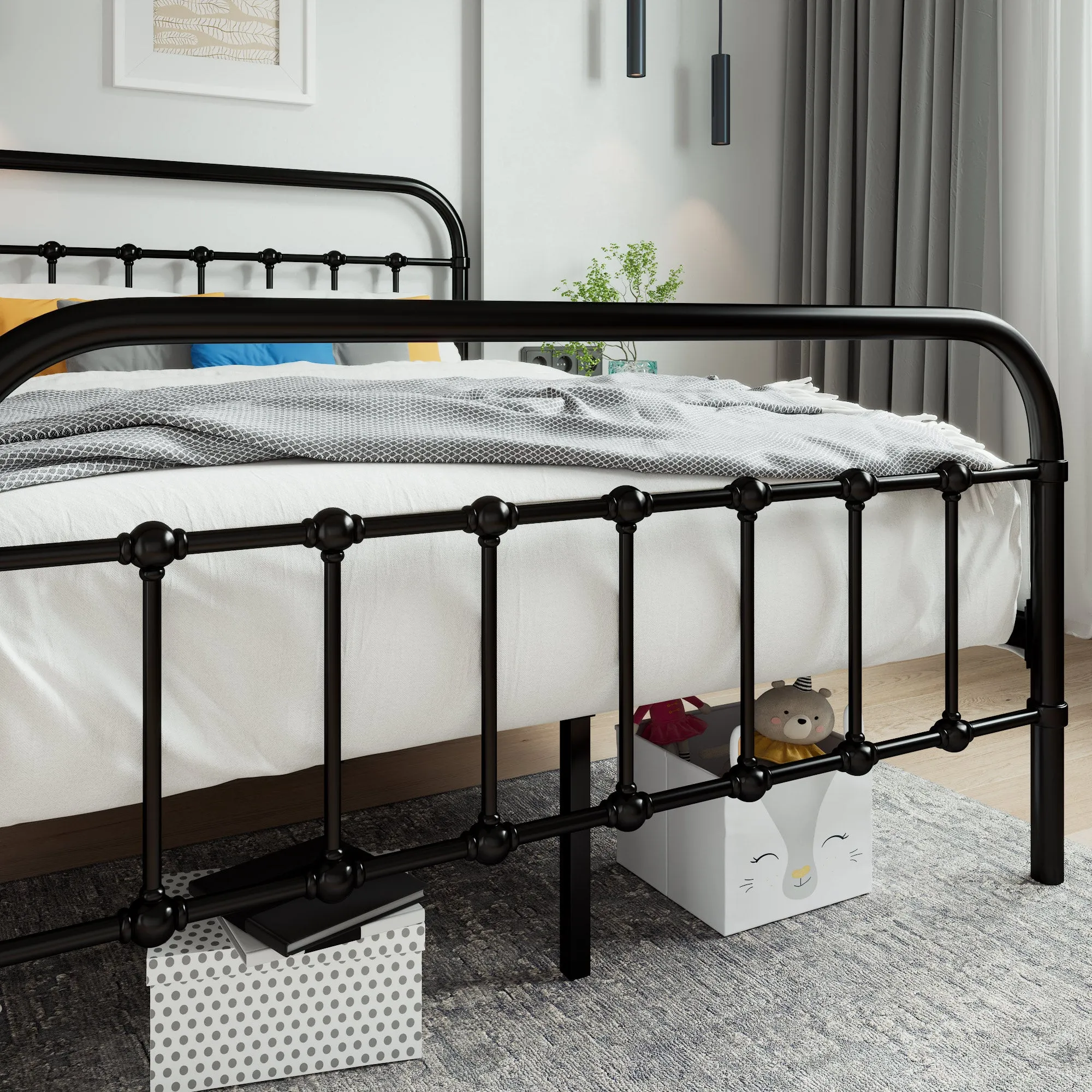 Metal Platform Bed Frame with Headboard and Footboard, Vintage Style Mattress Foundation