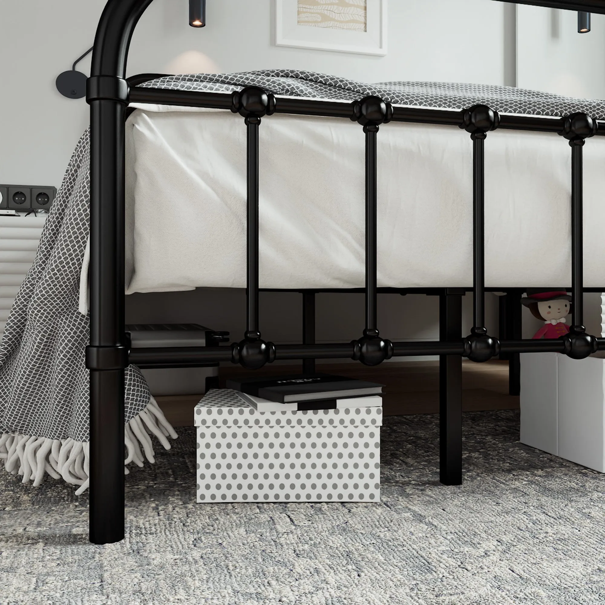 Metal Platform Bed Frame with Headboard and Footboard, Vintage Style Mattress Foundation