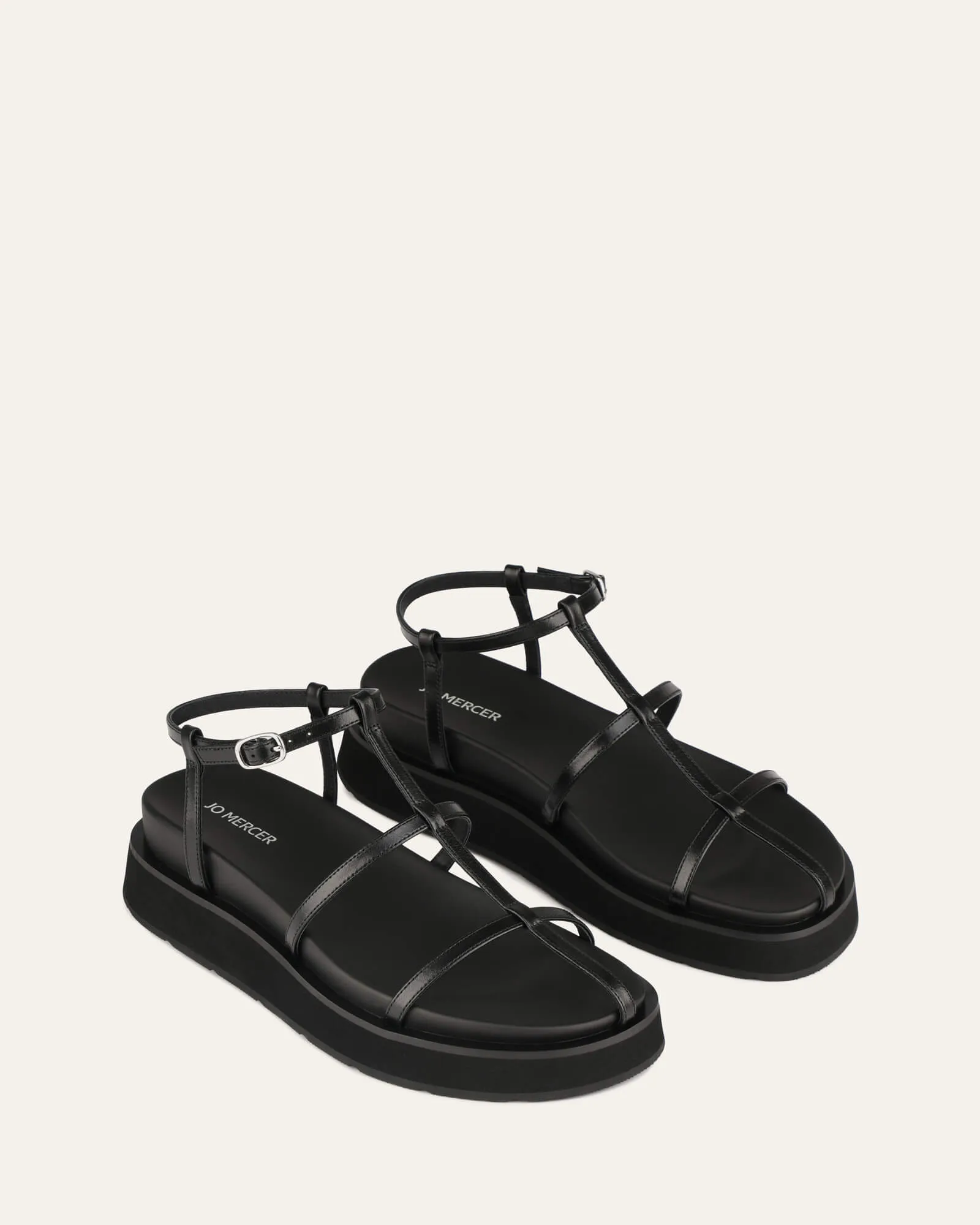 MINA FLAT SANDALS BLACK LEATHER