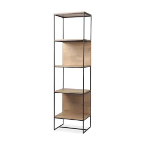 Morris 4 Tier Shelving Unit Brown Wood | Black Metal