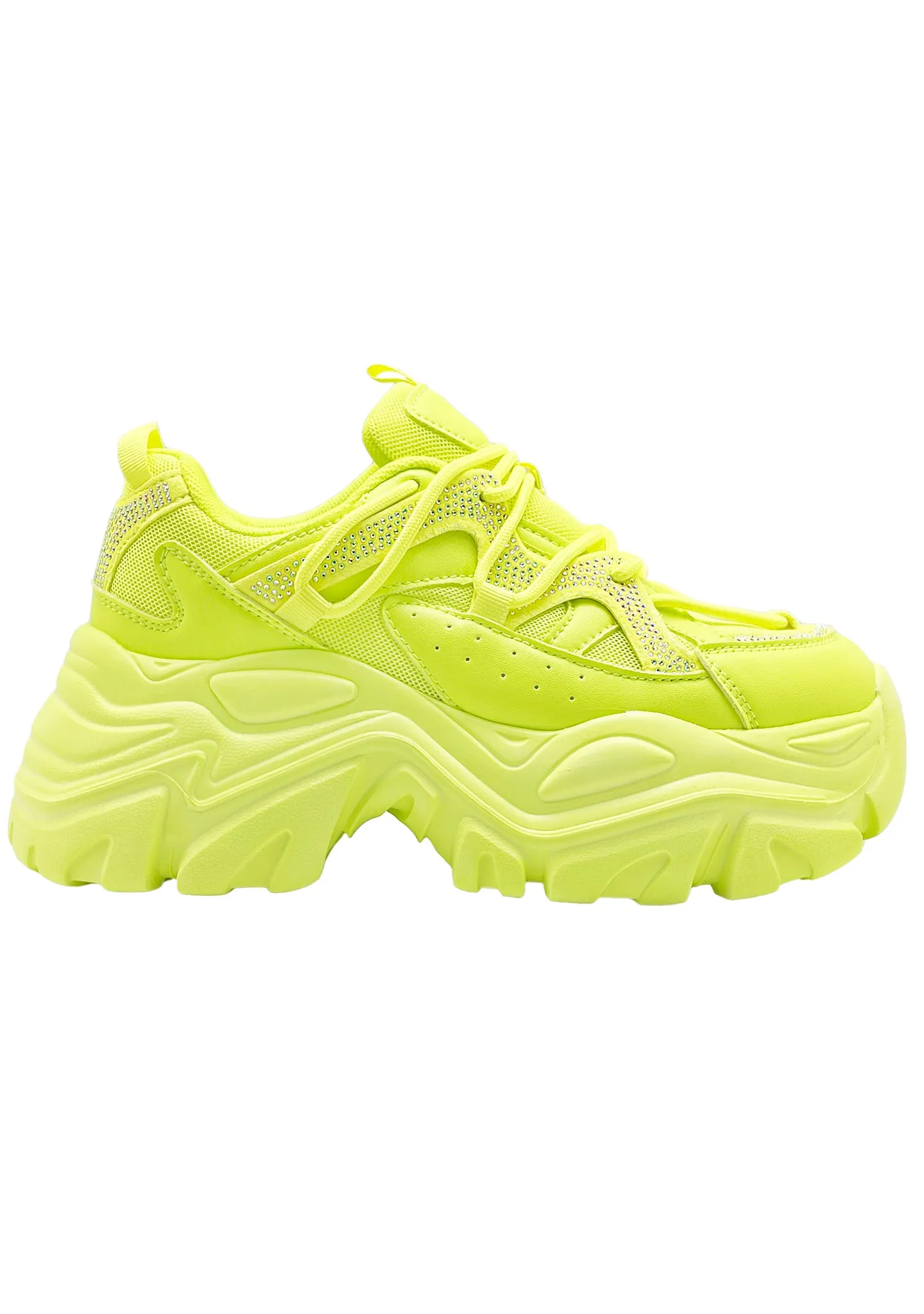 NIKKI Aeon Flow Rhinestone Neon Yellow Platform Sneakers