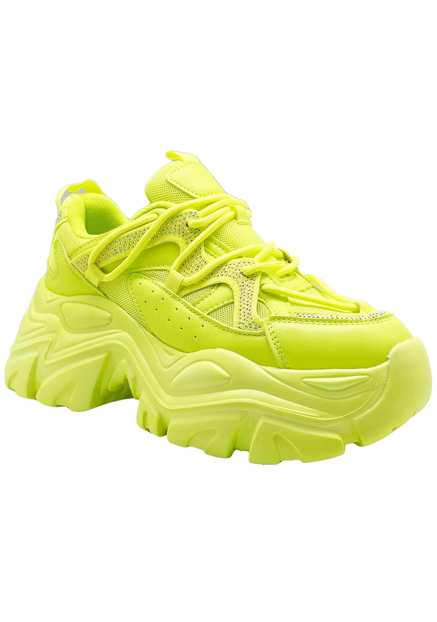 NIKKI Aeon Flow Rhinestone Neon Yellow Platform Sneakers