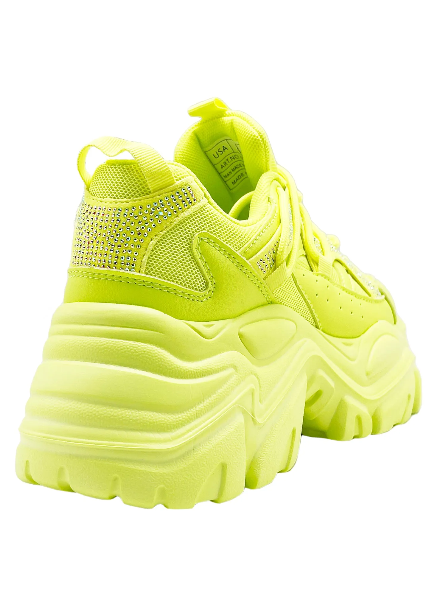 NIKKI Aeon Flow Rhinestone Neon Yellow Platform Sneakers