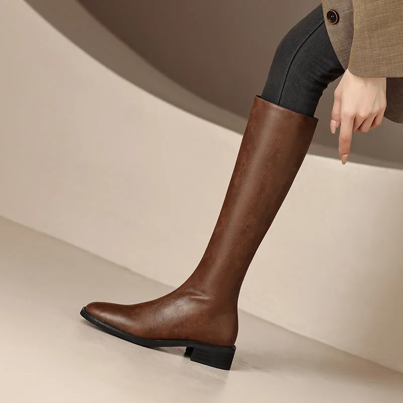 Novah Brown Leather Knee High Boots