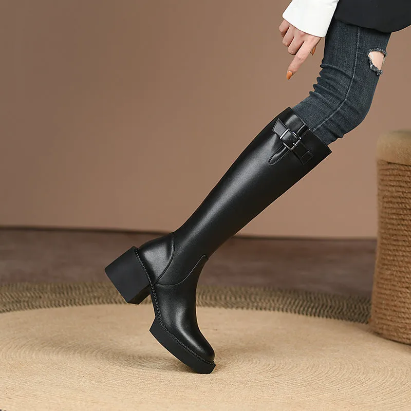 Nyomi Black Block Heel Knee High Boots