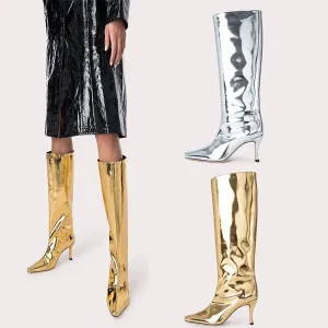 Patent Knee-High Western Boots