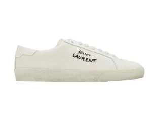 PRE LOVED - SAINT LAURENT COURT CLASSIC SL/06 EMBROIDERED SNEAKERS IN CANVAS AND LEATHER