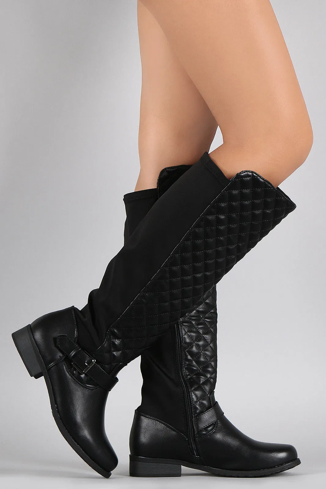 Quilted Stretchy Knee High Riding Boots