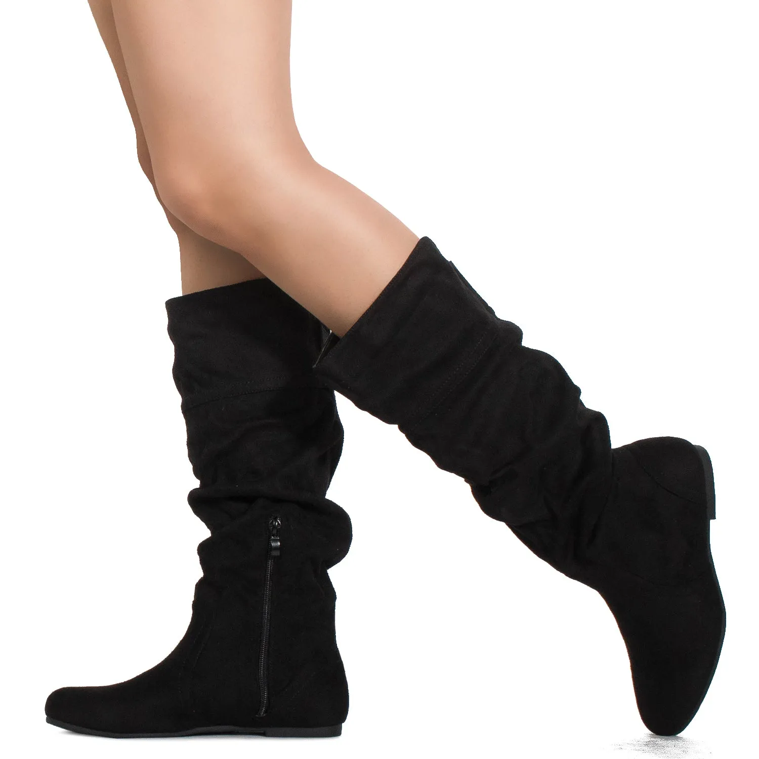 "Regular Calf" Slouchy Knee High Boots BLACK SU